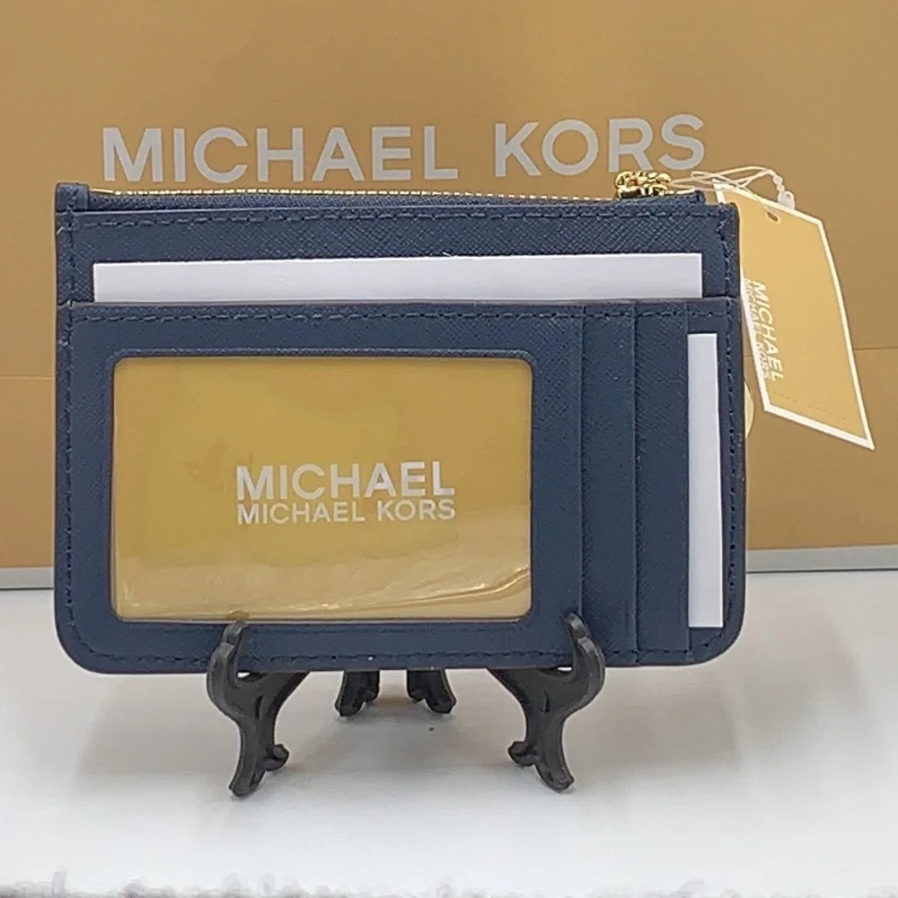 MICHAEL KORS SMALL TOP ZIP COINPOUCH WITH ID CARD NAVY  COLOR